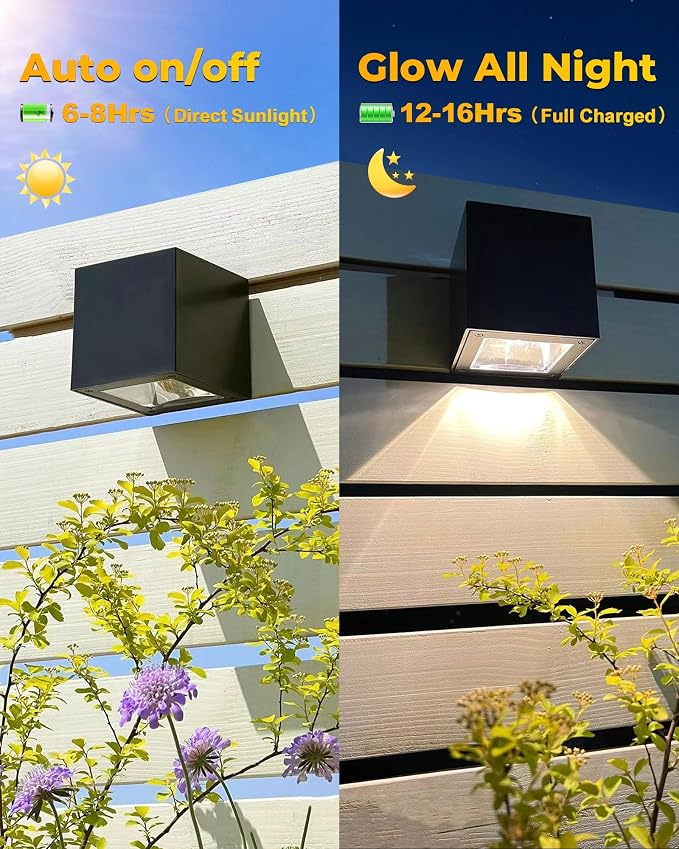LUHLEE Solar Wall Lights Outdoor,Square Modern Solar Wall Sconce IP65 Waterproof Down Lighting Outdoor Lights for House,Porch,Garden,Yard, Patio,Fence Decor