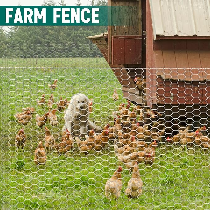 GlikCeil 48 in x 100 ft Chicken Wire Fencing Mesh, Metal Floral Chicken Wire for Floral Arrangements, 0.6 Inch Hexagonal Galvanized Poultry Netting for Garden, Coop Barrier, Duck Rabbit Cage(Silver)