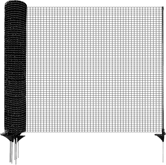 HIDALIFE Temporary Fence with Posts,Safety Barrier for Dog Snow Plastic Mesh Fencing with Fiberglass Stake Windbreak Rope,Movable Fencing Roll for Garden Backyard Outdoor Animal Protect (3'×50' black)