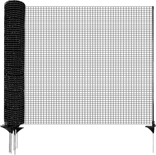 HIDALIFE Temporary Fence with Posts,Safety Barrier for Dog Snow Plastic Mesh Fencing with Fiberglass Stake Windbreak Rope,Movable Fencing Roll for Garden Backyard Outdoor Animal Protect (3'×50' black)