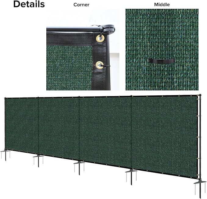 5'x116' Privacy Fence Kit Freestanding Mesh Screen with Iron Poles Temporary Fencing Outdoor Patio Backyard Divider Dog Air Conditioner Trash Fence Green Custom