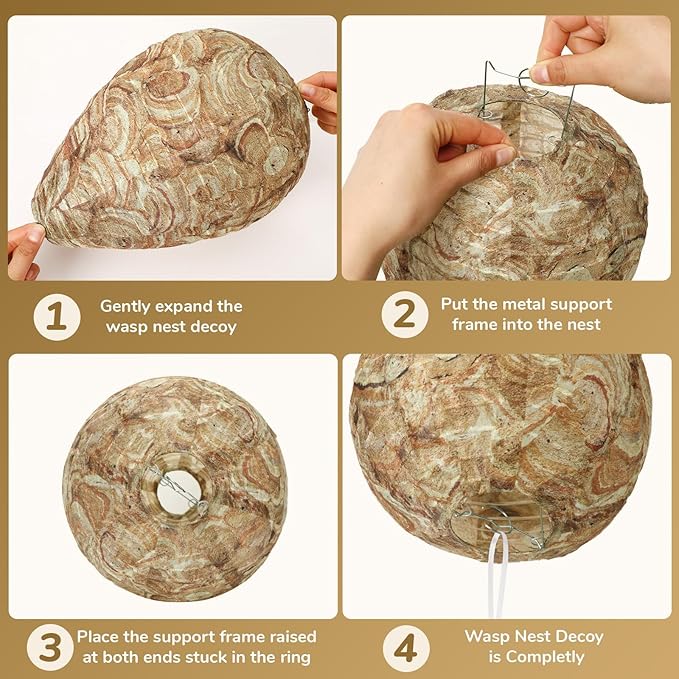 DECYOOL 6 Pack Wasp Nest Decoy Hanging Wasp for Wasps Hornets Yellow Jackets Outdoor Water-Repellent Material (Brown)