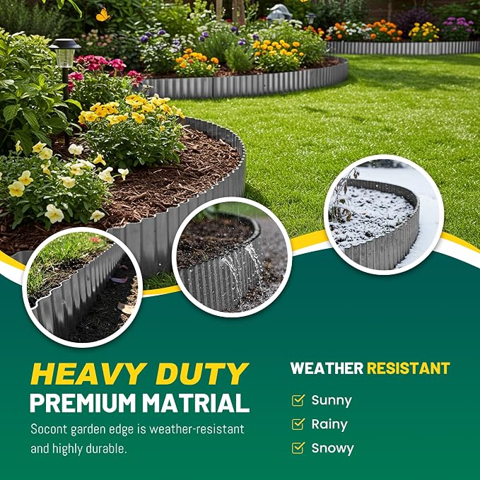 Corrugated Metal Garden Edging, 10"×20Ft Landscape Edging Border for Garden, Flower Bed, Lawn and Landscape Edging (Gun Silver)