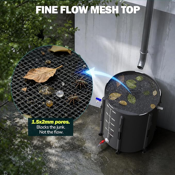 SKM Collapsible Rain Barrel, 53 Gallon Portable Rain Water Collection System to Collect Rainwater from Gutter, Foldable Water Storage Tank with Spigot for Garden, Lawn & Outdoor Plant Watering, Black
