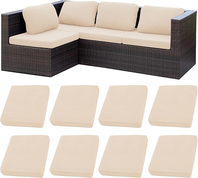 BIETYONE Patio Cushion Covers Outdoor Cushion Covers,Super Elastic Cushion Covers Replacement, Suitable for Outdoor Sofa Patio Couch Cover Replacement (8Pcs,Beige,Cover Only)
