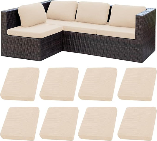 BIETYONE Patio Cushion Covers Outdoor Cushion Covers,Super Elastic Cushion Covers Replacement, Suitable for Outdoor Sofa Patio Couch Cover Replacement (8Pcs,Beige,Cover Only)