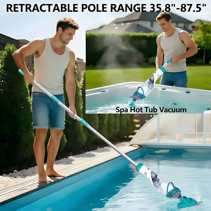 Handheld Hot Tub Spa Pool Vacuum, 19 gallons/min, Cordless Rechargeable Pool Vacuum for Above Ground Pool, 60 Mins Running Time, Ideal for Leaves, Cleaning Debris and Sand Underwater