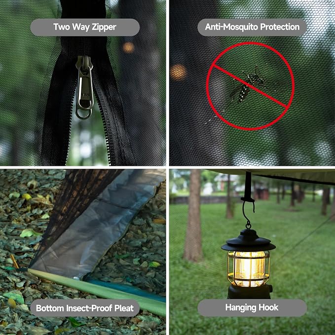 Hammock Screen House with 2 Openings, Lightweight Camping Tarp Tent Mosquito Net for Camping, Picnics, Backyard and Backpacking