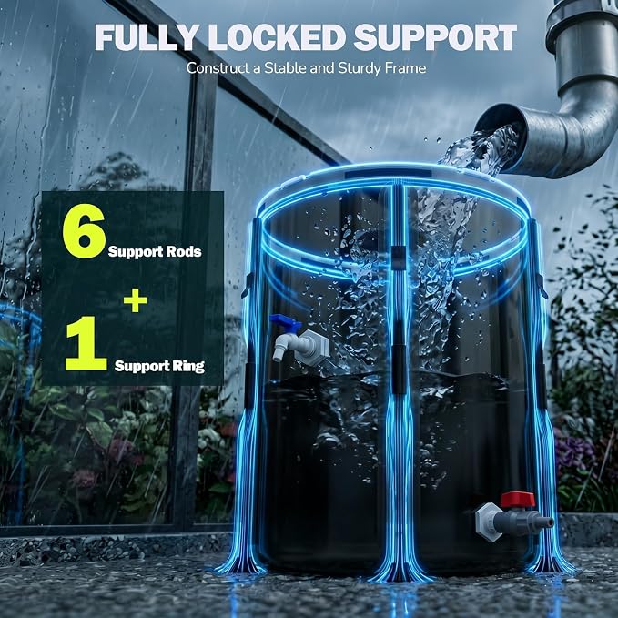 SKM Collapsible Rain Barrel, 53 Gallon Portable Rain Water Collection System to Collect Rainwater from Gutter, Foldable Water Storage Tank with Spigot for Garden, Lawn & Outdoor Plant Watering, Black