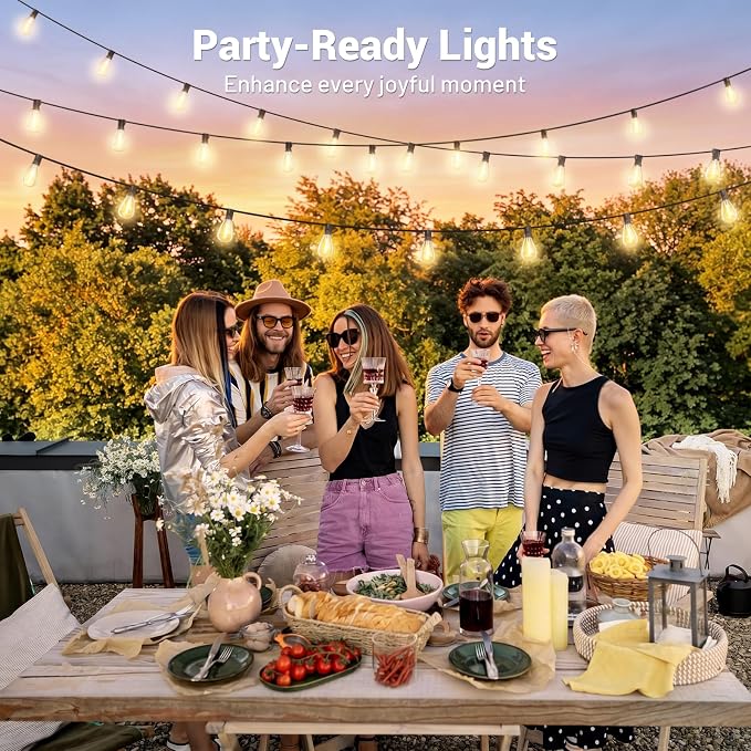 120FT Outdoor String Lights, 30+2 LED Shatterproof Bulbs with Remote & Timer,2700K Dimmable Waterproof Hanging Decor for Backyard, Garden, Porch, Balcony, Wedding Party Lighting