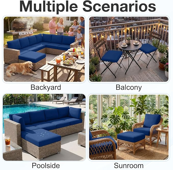 hyha Waterproof Outdoor Cushion Covers for Patio Furniture, Stretch Patio Chair Cushion Slipcovers, Coated UV Resistant Replacement Seat Covers, Solid Color (Navy, 8PC)