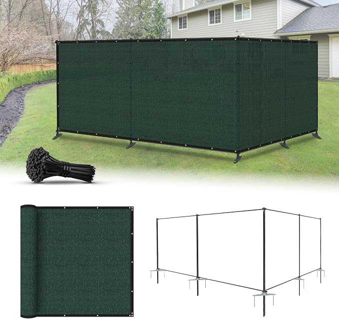 6'x94' Privacy Fence Kit Freestanding Mesh Screen with Iron Poles Temporary Fencing Outdoor Patio Backyard Divider Dog Air Conditioner Trash Fence Green Custom