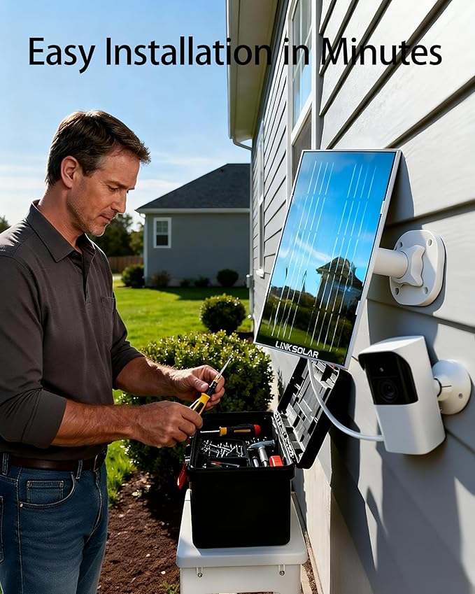 Dual 5W Solar Panels for Ring Camera Doorbell, All-in-1 Glass Solar Charger for Outdoor Stick Up Battery Home Security Camera, Micro USB/DC/USB-C Port, 9.8ft Cable, 360°Adjustable Bracket