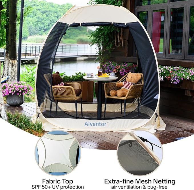 Alvantor Pop Up Screen House Tent, Instant Outdoor Gazebo with Mosquito Netting & UPF 50+ Sun Protection, Portable Canopy Shelter for Patio, Backyard, Camping (2-10 Person)