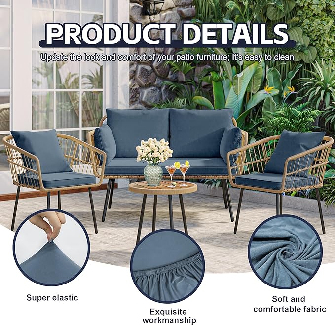 8Pcs Patio Cushion Covers,Outdoor Cushions Covers,Stretch Cushion Covers Replacement, Washable and Reusable Furniture Protectors(Grey Blue)