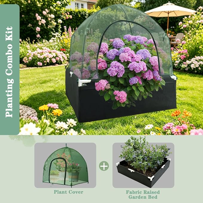 4.3*4.3*3FT Shade Mesh Plant Tent Cover 100 GSM Heavy-Duty Garden Net Cage with Fiberglass Poles & Zipper Door, Multi Sizes with Ground Stakes for Raised Bed Seedling Flower Vegetable Planting