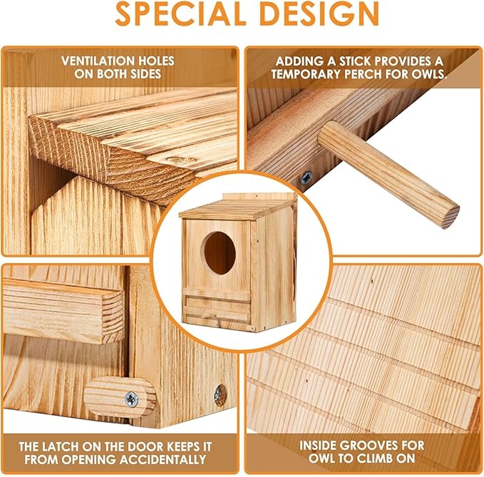 Barn Owl House,Owl Nesting Box for Outside, Wooden Screech Owls Nesting Box, Large Caliber Round Hollow Outdoor Bird's Boxes, Suitable for Wildlife Screech, Barred, Great Horned, Barn Owls