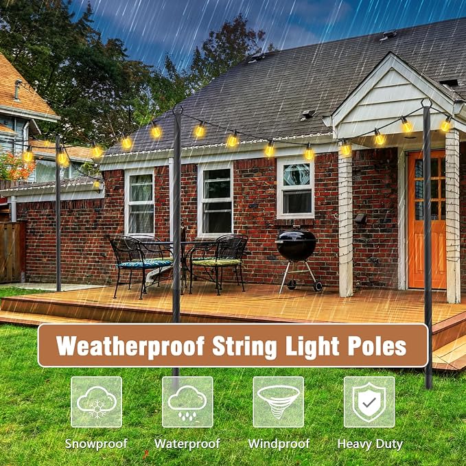 NUERPO 6 Pack String Light Poles,Metal Poles for Hanging Outdoor Light Strings,6 Pack 10 FT Light Poles Stand for Outside Garden,Patio,Wedding,Backyard,Deck,Party