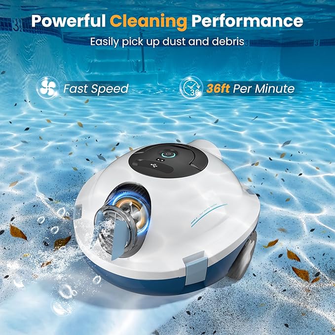 Y10 Cordless Robotic Pool Cleaner, Automatic Pool Vacuum - Ultra Long Battery Life, Powerful Suction, Self-Parking, Lightweight for Above/Inground Pools Up to 65ft/1100 Sq.Ft (Ivory)