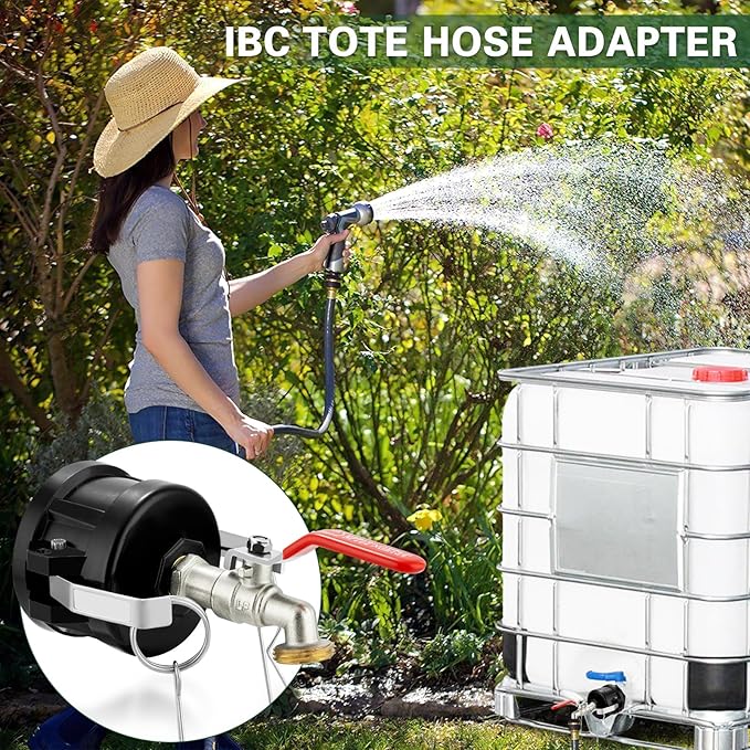IBC Tote Adapter, 2" Cam Lock for 275-330 Gallon IBC Tote Tank with 2packs Groove Fittings, IBC Tote to Garden Hose Adapter with Nickel Plated Brass Hose Faucet (1/2" Male NPT Inlet ×3/4" Male GHT)