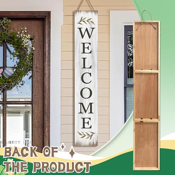 Summer Welcome Sign for Porch 47" Retro White Wooden Door Sign for Outdoor Decoration Rustic Cabin Large Porch Signs For Patio Farmhouse Vertical Signs for Seasons Standing Yard Signs for Garden