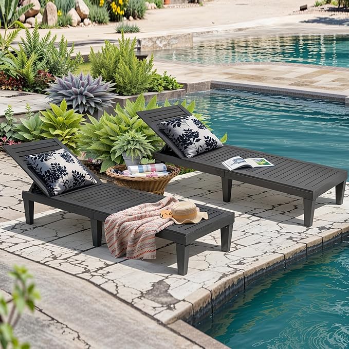 Outdoor Chaise Lounge Chair Set of 4,Lightweight Patio Chairs,Waterproof Lawn Chairs Lounge Outdoor,5-Positions Adjustable Pool Lounge Chair for Garden Beach Patio Poolside and Deck,Striped Black