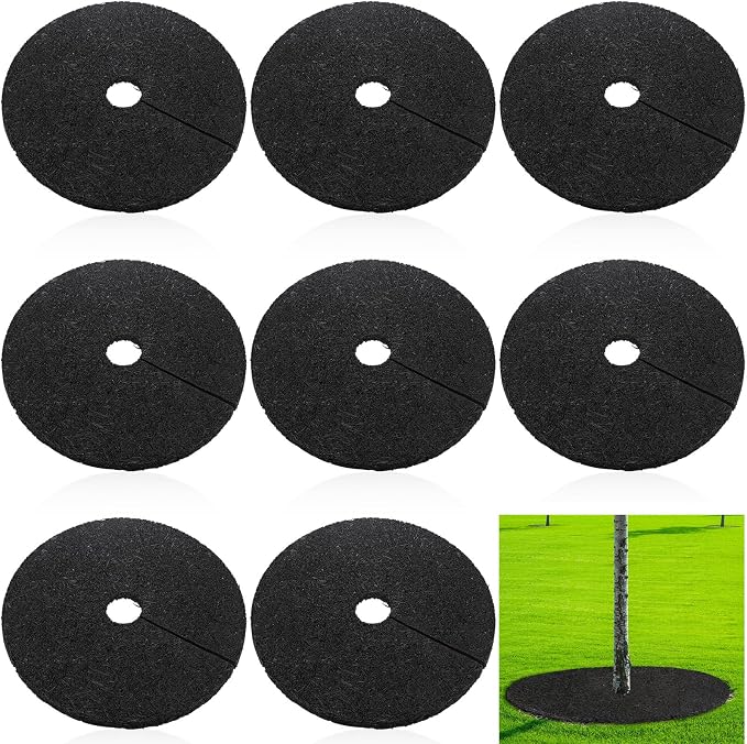 Peryiter 6 Pcs Rubber Mulch Tree Ring, Heavy Duty Rubber Mulch Mat, Tree Protector Weed Barrier Mats, Round Root Barrier for Root Protection Weed Grass Control (30 Inches)