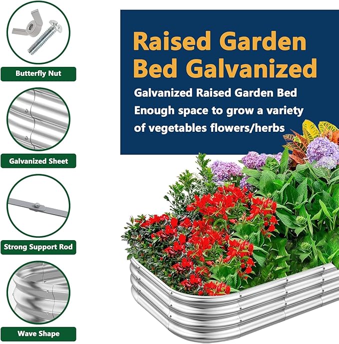 RAYKEEP Galvanized Raised Garden Beds, Outdoor Raised Beds for Gardening, Oval Large Bottomless Metal Elevated Planter Raised Box Set for Vegetables, Fruits, Flowers (4x3x1ft)