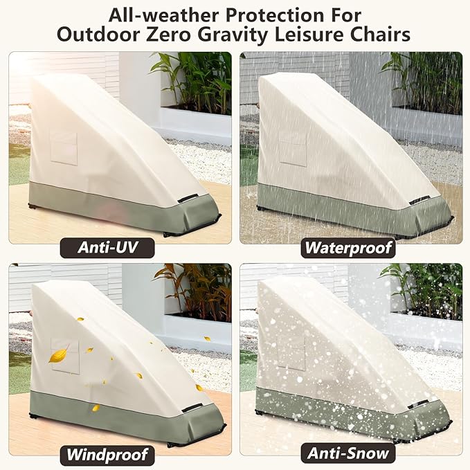 Zero Gravity Chair Cover,Outdoor Heavy Duty 600D Waterproof Zero Gravity Lounge Chair Cover,Patio Folding Zero Gravity Recliner Cover.Beige & Green,39" L x 26" W x 45" H.