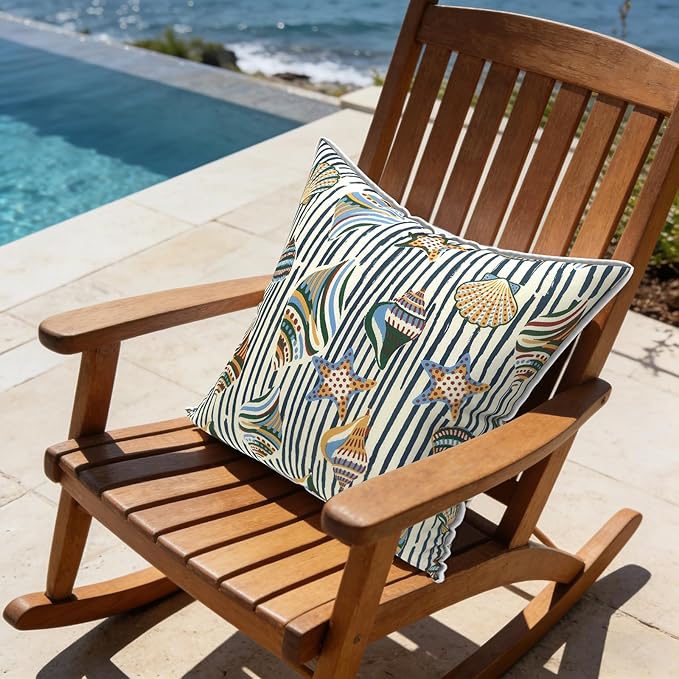 LVTXIII Outdoor Throw Pillows 20x20 Patio Waterproof Square Pillows with Piping Fade Resistant Accent Pillow for Spring Summer Garden Decoration, Set of 2, Crayon Shells
