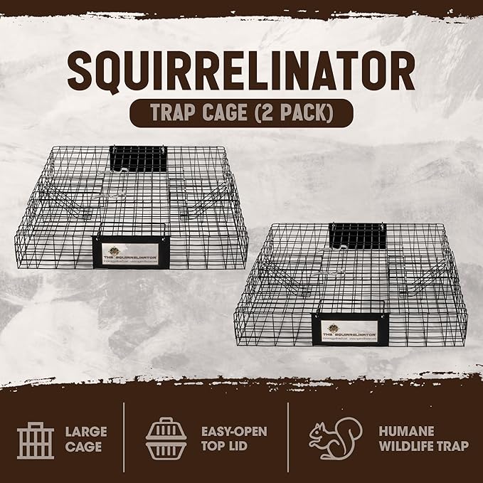Rugged Ranch 4‑Pack Squirrelinator Multi‑Catch Squirrel Trap, Wire Cage, 24.5"x24.5"x5" Each - Live Catch‑and‑Release, 2‑Door Humane Rodent Control, No‑Poison Outdoor Use, Trap Only
