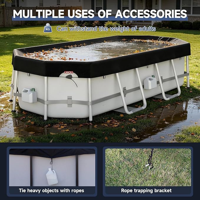 LXKCKJ 12x24 FT Pool Cover for Above Ground Pools, Rectangular 420D Oxford | 10000PA Waterproof, 100MPH Windproof, Tear-Resistant, UPF50+ UV Protection,Cuts Evaporation, for Oval /Rectangular Pool