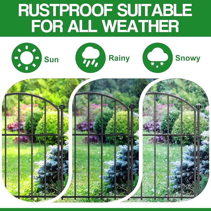 10 Pack Decorative Garden Fence Animal Barrier Fence, 17 in x 10 ft Rustproof Metal No Dig Fence Panels, Arched Small Garden Fence Barrier for Dog Rabbit Flower Bed Edging Yard Ground Patio Defense
