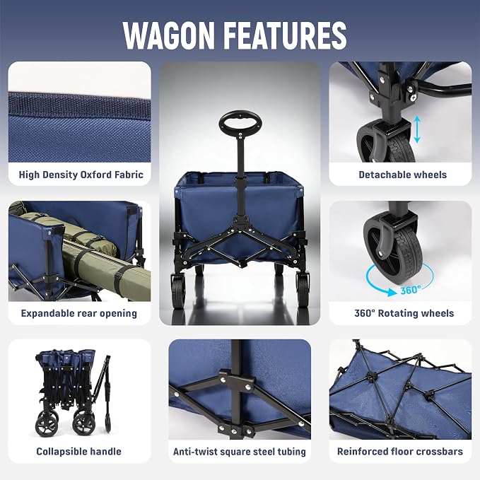 Collapsible Wagon Cart with Extendable Storage - 5.8cu.ft Capacity,300lbs Heavy Duty,Compact Foldable Wagon Cart for Grocery Shopping,Outdoor,Camping,Sport Events,Garden,Vendor Markets,Soccer Games