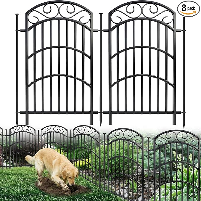 8 Panels Decorative Garden Fence, 40in(H)×18Ft(L) Heavy Duty Metal Outdoor Dog Fence Rustproof Square Tube No Dig Animal Barrier Border Fencing for Temporary Yard Patio Landscape