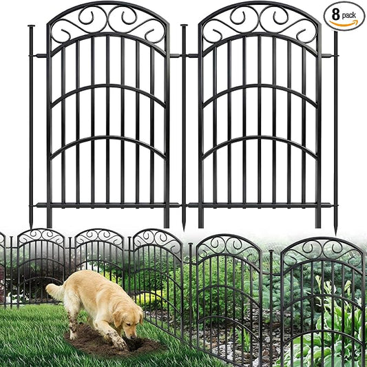 8 Panels Decorative Garden Fence, 40in(H)×18Ft(L) Heavy Duty Metal Outdoor Dog Fence Rustproof Square Tube No Dig Animal Barrier Border Fencing for Temporary Yard Patio Landscape