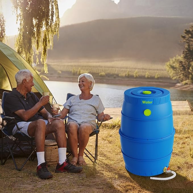50 Gallon Blue Water Storage Barrel, BPA-Free Rainwater Collection Drum with Spigot, Stackable UV-Resistant Durable PP (Polypropylene) Barrel for Emergency Drinking Water & Gardening | Non-collapsible high-density space-saving hydration backup system w...