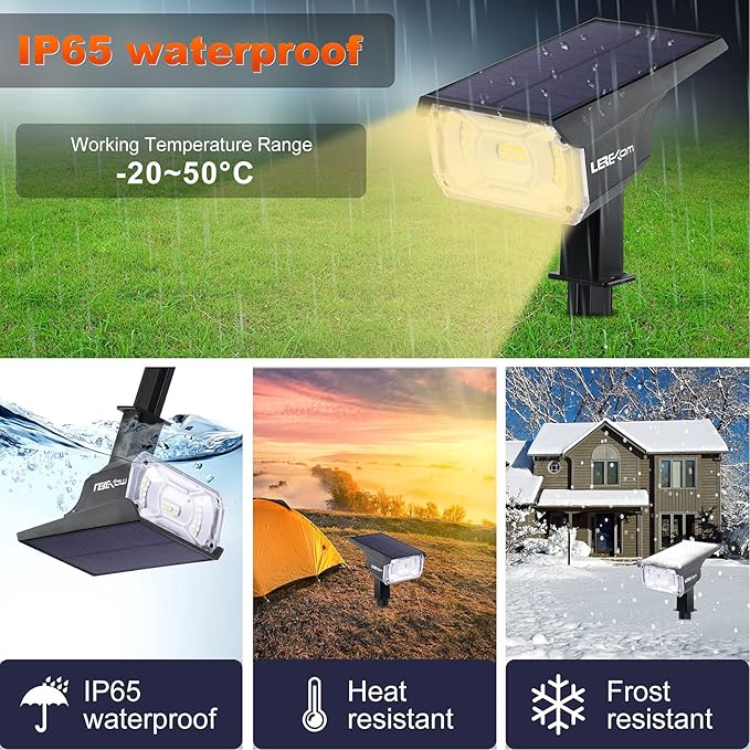 LEREKAM 40 LEDs Spotlights,IP65 Waterproof Solar Powered Landscape Spotlights 2-in-1 Wall Light, Outdoor Landscaping Lights Auto On/Off for Yard Garden 2Pack Warm-White