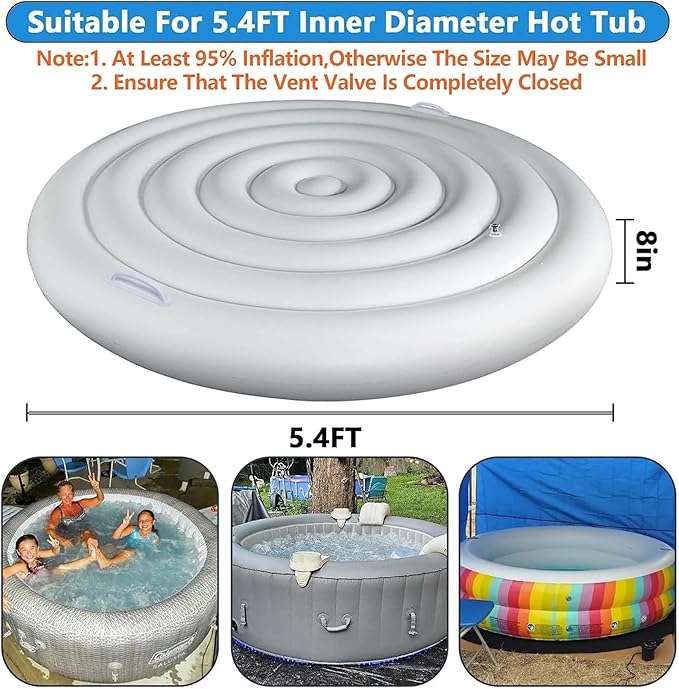 5.4 Ft Inflatable Hot Tub Cover - Energy Saving Lid for Round Hot Tub - Foldable Protective Rain Overflow Cover for Outdoor Inflatable Hot Tubs