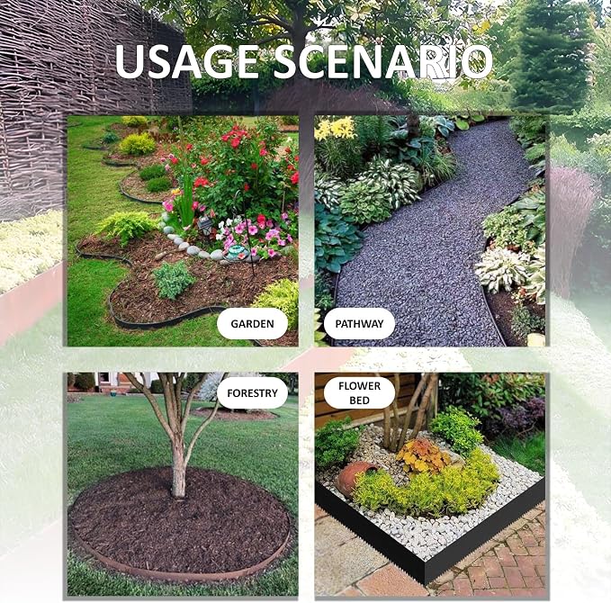20ft. 6-Pack Galvanized Metal Edging for Landscaping - 40" L x 8" H Metal Landscape Edging with 6 Stakes, Hammer-in Steel Garden Border for Flower beds, Lawn & Yard (Black)