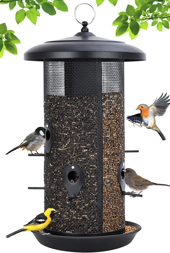 Gtongoko Hanging Bird Feeders for Outdoors 6.5 LB Large Capacity Squirrel Proof Metal Mesh Tube Bird Feeders for Thistle & Nyjer Seed Attracts Finch Cardinal,Titmice,Swallow Black