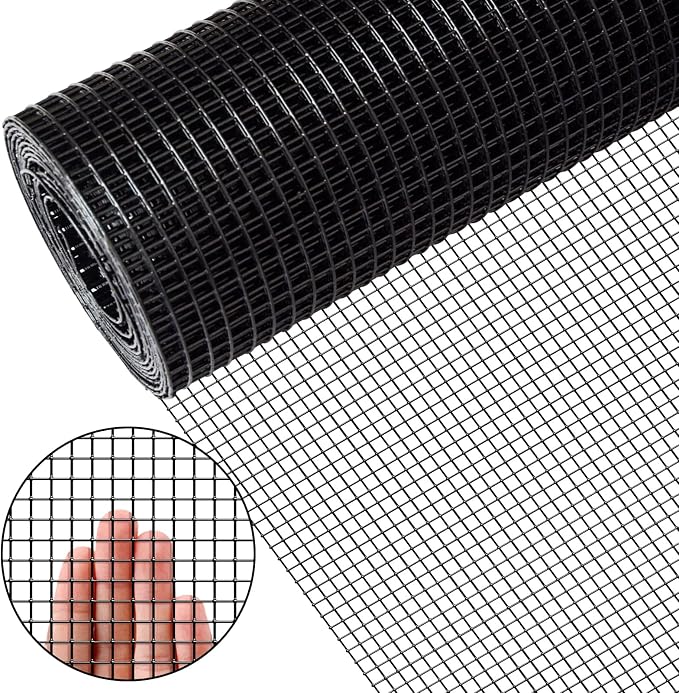 Zevemomo 36" x 50' 1/4inch Hardware Cloth, Black Vinyl Coated Chicken Wire Fence Galvanized Welded Mesh Roll for Home Garden Rabbit Cage