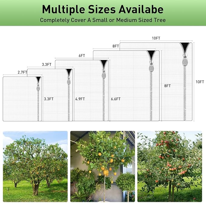 2PCS Large Fruit Tree Netting with Drawstring and Zipper, 8 x 8FT Blueberry Bush Netting Cover, Garden Bird Netting Plant Cover for Protect Plant Fruit Flower from Birds, Bugs, Cicadas, Insects