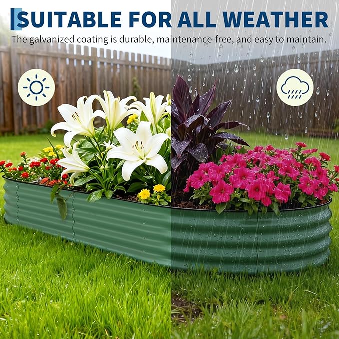 2 Pcs Raised Garden Beds Outdoor 10x4x1.5 ft - Galvanized Steel Planter Box for Vegetables, Flowers, Rust-Resistant Garden Box, Easy Assembly Raised Beds, Durable Planters for Outdoor Plants, Green