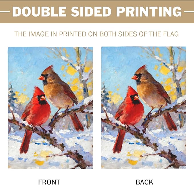 Winter Cardinal House Flag 28x40 Inch Snow Scene Bird Twigs Christmas Holiday Decorative Garden Flags for Outside Double Sided Seasonal Outdoor Home Farmhouse Decoration Yard Porch January Decor