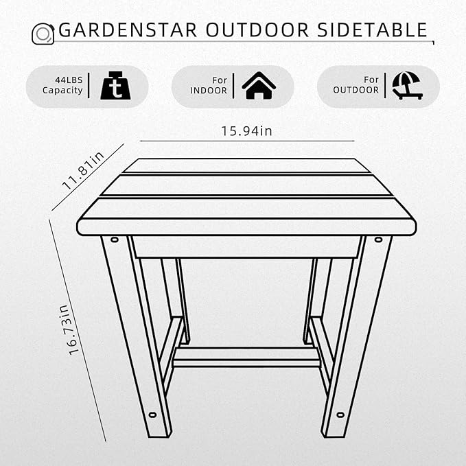 GARDENSTAR Adirondack Square Side Table,one-Tier Outdoor end Table, Patio Side Table for Pool,Porch,Backyard,Relaxing Companion (White)