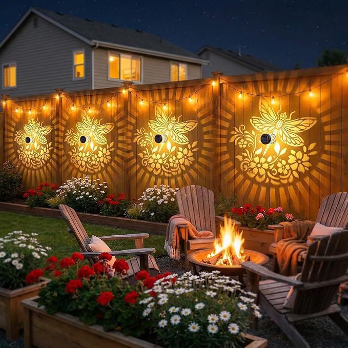 Gardsee Solar Fence Lights Outdoor 2 Pack Deck Step Wall Lights Butterfly Metal Waterproof LED Warm Yellow Light for Garden Post Patio Backyard Yard Decor (Black 3)