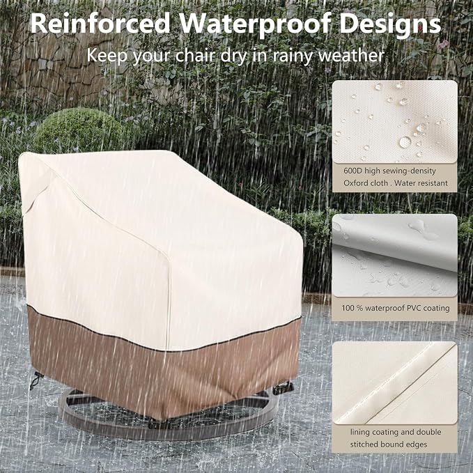 Patio Swivel Chair Cover 4 Pack,Waterproof Heavy Duty Outdoor Chair Covers,Outdoor Swivel Chair Cover for Patio Furniture Covers(30 W x 34 D x 38.5 H inches),Beige & Brown