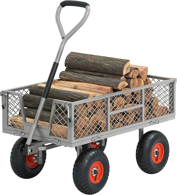 Heavy Duty 900 lbs Capacity Garden Cart Wagon with 10" Pneumatic Tires & Removable Mesh Sides - 180° Rotating Handle, 4 Cu.Ft Utility Wagon for Yard, Garden, Hauling, All Terrain Outdoor Use