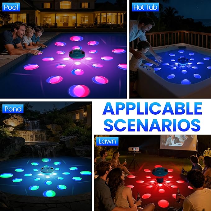 ChlorBlu Solar Chlorine Floater,Chlorine Floater with Colorful Lights,Large Capacity Floating Chlorine Dispenser for Pool,7.6" Pool Chlorine Floater,Button Control Chlorine Floater for Hot Tub(Blue)